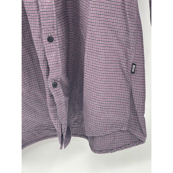 Hugo Boss Button Up Flannel Shirt Men Size Medium‎ Purple Gray Plaid Check - Picture 3 of 10